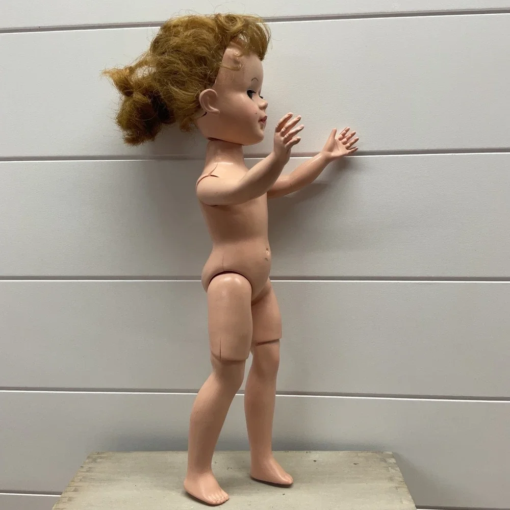 Vintage 1950s Hard Plastic Walking Doll Sleep Eyes Strawberry Blonde 18 Inch